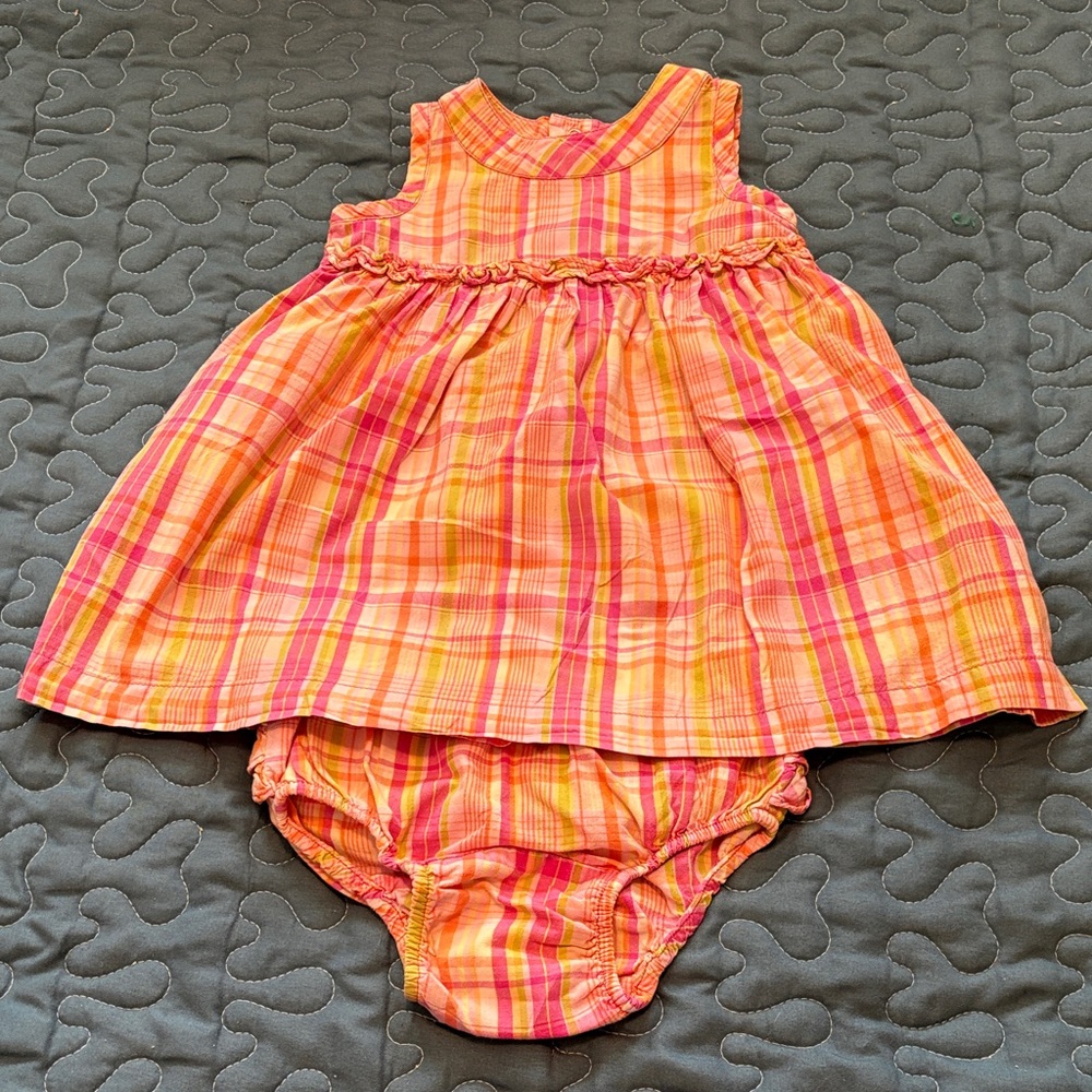 Baby GAP Size 0-3 Months Plaid Orange and Pink Dress with Bloomers - Picture 5 of 7